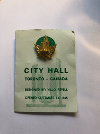 City Hall Toronto 1965 employee pin for opening of City Hall.
