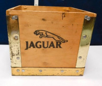 SMALL VINTAGE LOOKING JAGUAR WOOD BOX BRASS OUTSIDE CORNERS