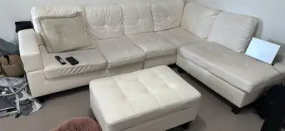 Modern White Faux Leather L-Shape Sectional Sofa with, View more