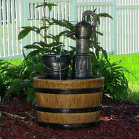 Water Fountain - Cistern Well Pump Wood Barrel Garden Decor