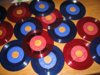 Blue and red vinyl 45's