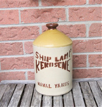 Antique  Ship Lamp Kerosene Naval Yards Stoneware Crock Jug