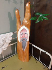 CARVED WOOD "Santa" themed handcrafted home decor piece