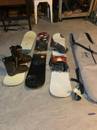 Snow boards, bindings, boots