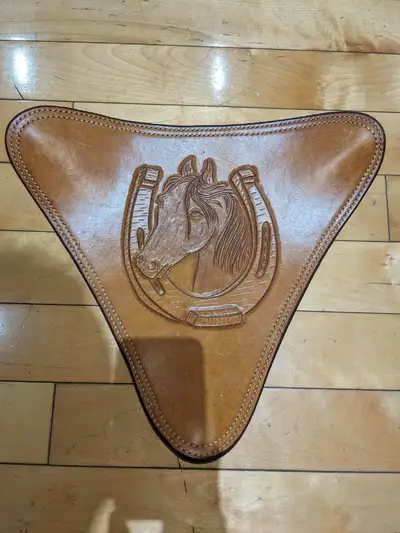 Horse Themed Leather Tripod Saddle Stool Seat, View more