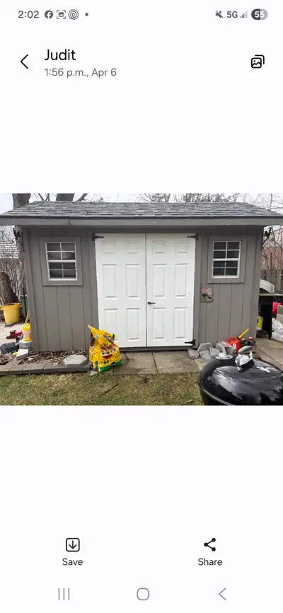 Selling a well-built 8x12 shed in great condition. This is a solid, attractive shed with double door...