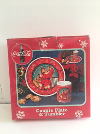 Enesco Coca-Cola Santa Cookie Plate Tumbler Set 1998 with Box