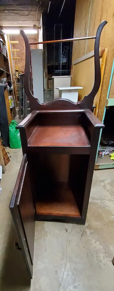 Great little cupboard. Top for a pitcher & bowl and rod for a towel, inside is storage. Use your ima...