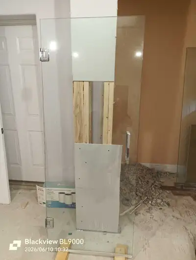 Glass for shower Door and fixed panel Door size is 29 1/8 by 73 5/8 Panel size is 40 3/4 by 74 3/8 L...