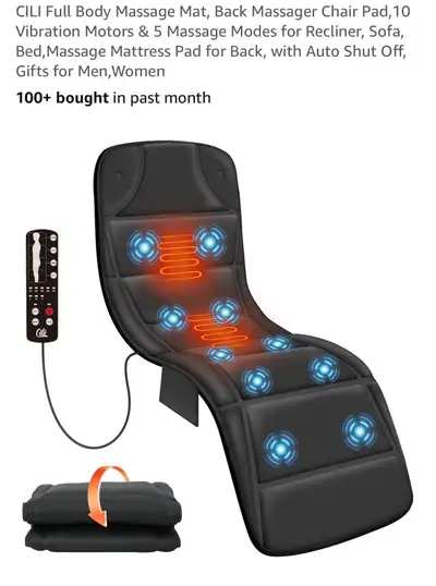 CILI full body massage mat chair pad, 10 vibration motors & 5 massage modes, auto shut off, black Lo...