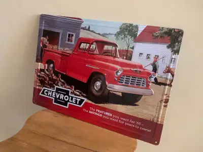 vintage chevrolet Apache truck tin sign mint dimensions: 17 inches wide by 12 inches tall