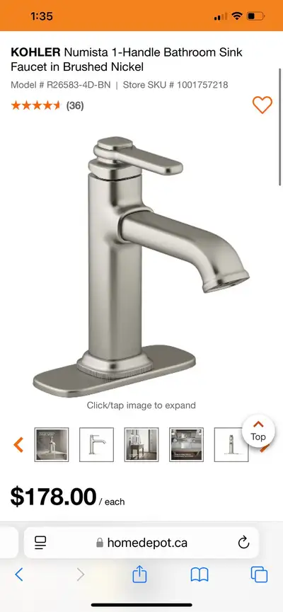 KOHLER Numista 1-Handle Bathroom Sink Faucet in brushed nickel, View more