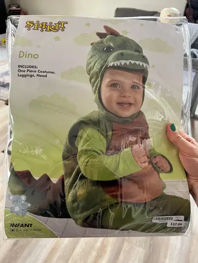 *0-6 month dino costume, worn once *From a smoke-free and pet-free home *Washed with fragrance-free...