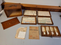 Vintage 1920's Mah Jong Set, Tiles, Sticks, Markers, Dice & Scor