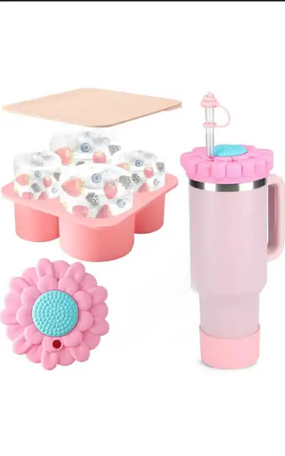 Pink Silicone Ice Cube Tray & Dust Cover Set, View more