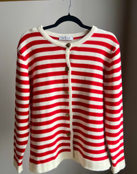 Cardigan in red and white stripes with gold buttons in French st