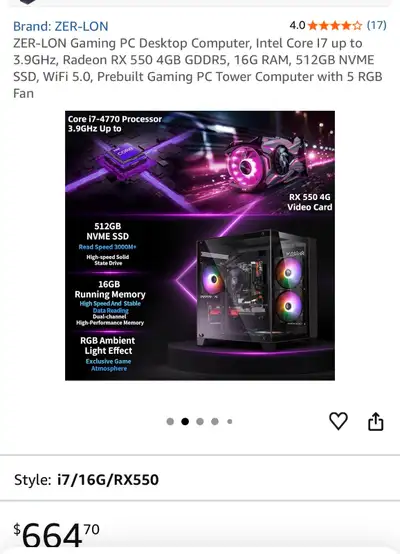 Zer-Lon Gaming Pc Desktop Computer, View more