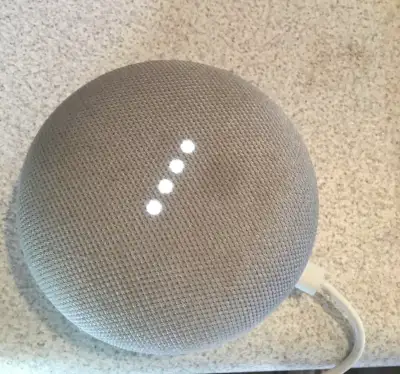 Voici un Google Nest Mini, un appareil intelligent compact et puissant qui répond à vos commandes vo...