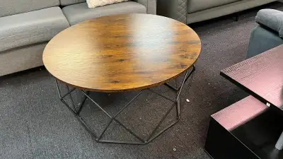 Small Coffee Table Set of 2, Round Coffee Table with Steel Frame, Side End Table for Living Room, Be...