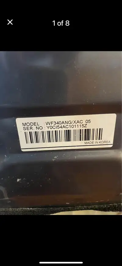 Samsung washing machine MODEL :WF340ANG/XAC 05 SER. NO : YOCI54AC101115Z Parts are available from $5...