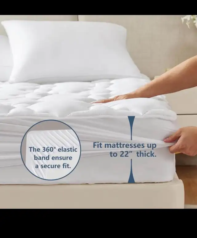 CozyLux Queen Mattress Pad Deep Pocket Non Slip Cotton Mattress  in Bedding in Hamilton - Image 6