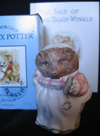 "MRS. TIGGY-WINKLE" FIGURINE (SATIN)& BOOK, MINT IN BOX