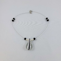 Necklace With Black And White Glass Tear Drop Handmade Read