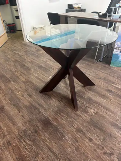 Glass round small Dining Table wood base , View more