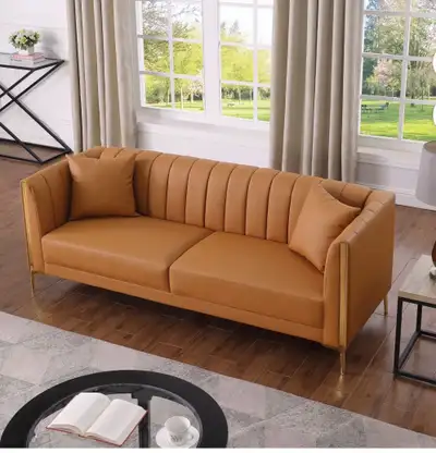 Dreiling 77.6" Faux Leather Tuxedo Arm Sofa , View more