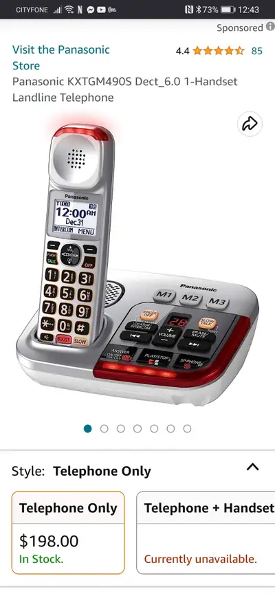 Panasonic amplified digital cordless telephone/answer machine, View more