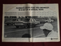 1963 Plymouth Beats Ford and Chevrolet Large 2-Page Original Ad