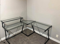 L-shaped glass desk