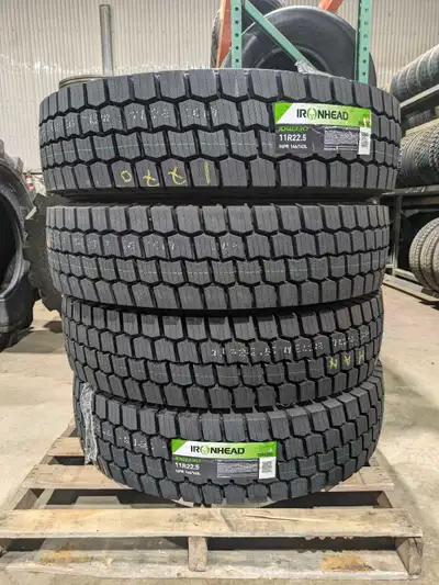 BRAND NEW 11R22.5 IRONHEAD IDW330 16 PLY WIDE BASE 3PMS ALL SEASON TRUCK TIRES WITH GROOVED CUTS FOR...