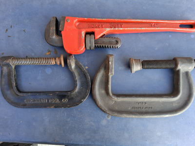 1, 14" pipe wrench; 2 , 4" C clamps; best offer, View more