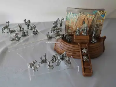GREAT GIFT OR PERSONAL DISPLAY Ark with ladder --Noah & Noah's Wife Joined Animals --Pelican, --Rabb...