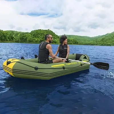 Just add water! Everything you need to go fishing today in one package! Brand new inflatable boat an...