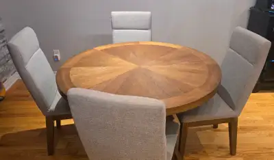 Round 47"  wood table with 4 chairs, View more