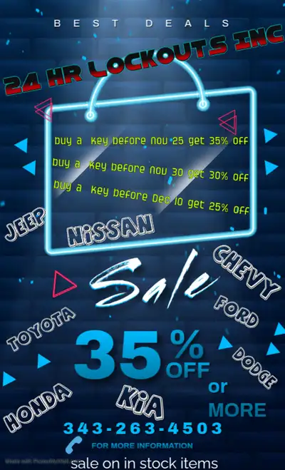 24hrlockouts.ca Make me a Offer Vehicle Key Cutting and Programming Event. Lost key? Stolen key? Dup...