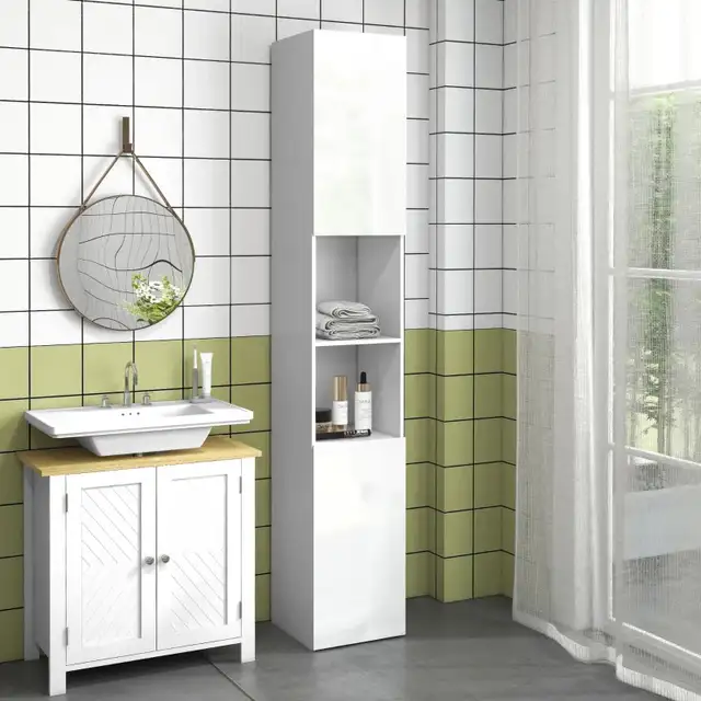 Tall Bathroom Cabinet, High Gloss Storage Cabinet with Doors and in Storage & Organization in Markham / York Region - Image 2