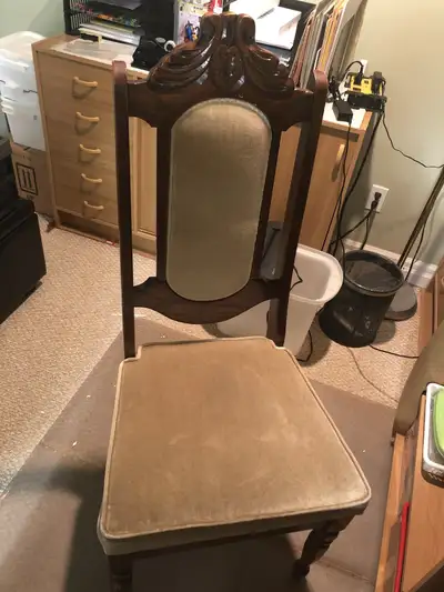 Carved wooden chair with cushion, View more