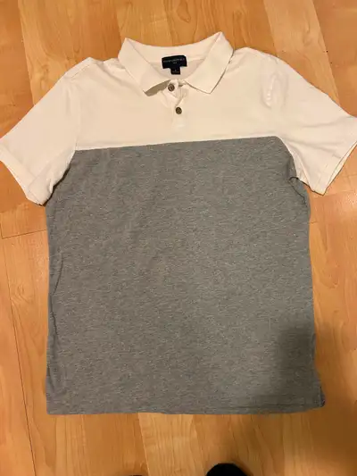 Men’s casual shirt $15 Medium, polo shirt, golf shirt, 100% cotton, white with grey, gently used Oth...