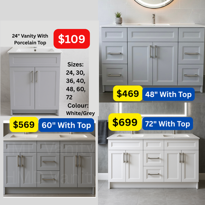 BATHROOM VANITY 24"-96"+Top $109up, View more