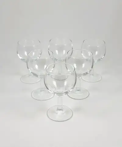 Set of 6 Red Wine Balloon Glasses -- Clear Glass, Made in France, View more