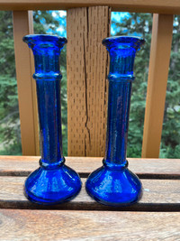 Vintage MCM Cobalt Blue Glass Candle Sticks