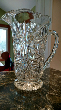 Vintage pinwheel crystal pitcher and pickle/cheese tray