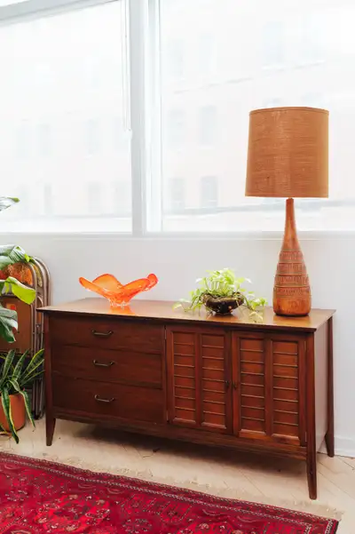 Midcentury Vintage Walnut Credenza with Louvered Doors by Krug, View more