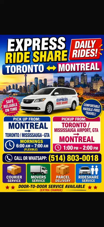EXPRESS..RIDE SHARE -BRAMPTON MISSISSAUGA TORONTO TO , View more