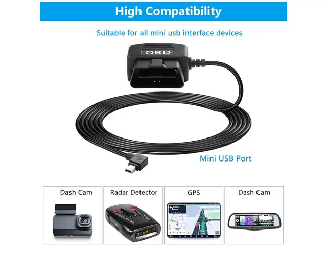 OBD Power Cable for Dash Camera, OBD to Mini USB OBD Adapter in Other in Edmonton - Image 4
