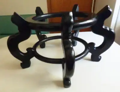 ANTIQUE LARGE 4 FOOTED WOODEN  CHINESE HAND CARVED STAND, View more