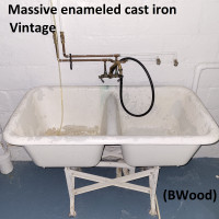 Laundry Sink - Cast Iron, Double Sink, White Porcelain, Vintage